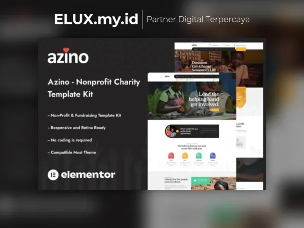 Lisensi Resmi Azino Nonprofit Charity Elementor Template Kit Lifetime Unlimited