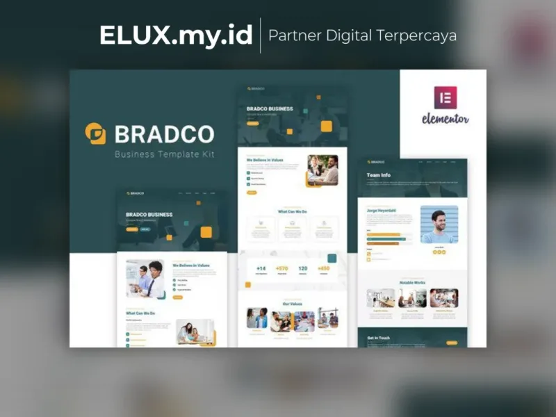 Lisensi Resmi Bradco Business Elementor Template Kit Lifetime Unlimited Domain