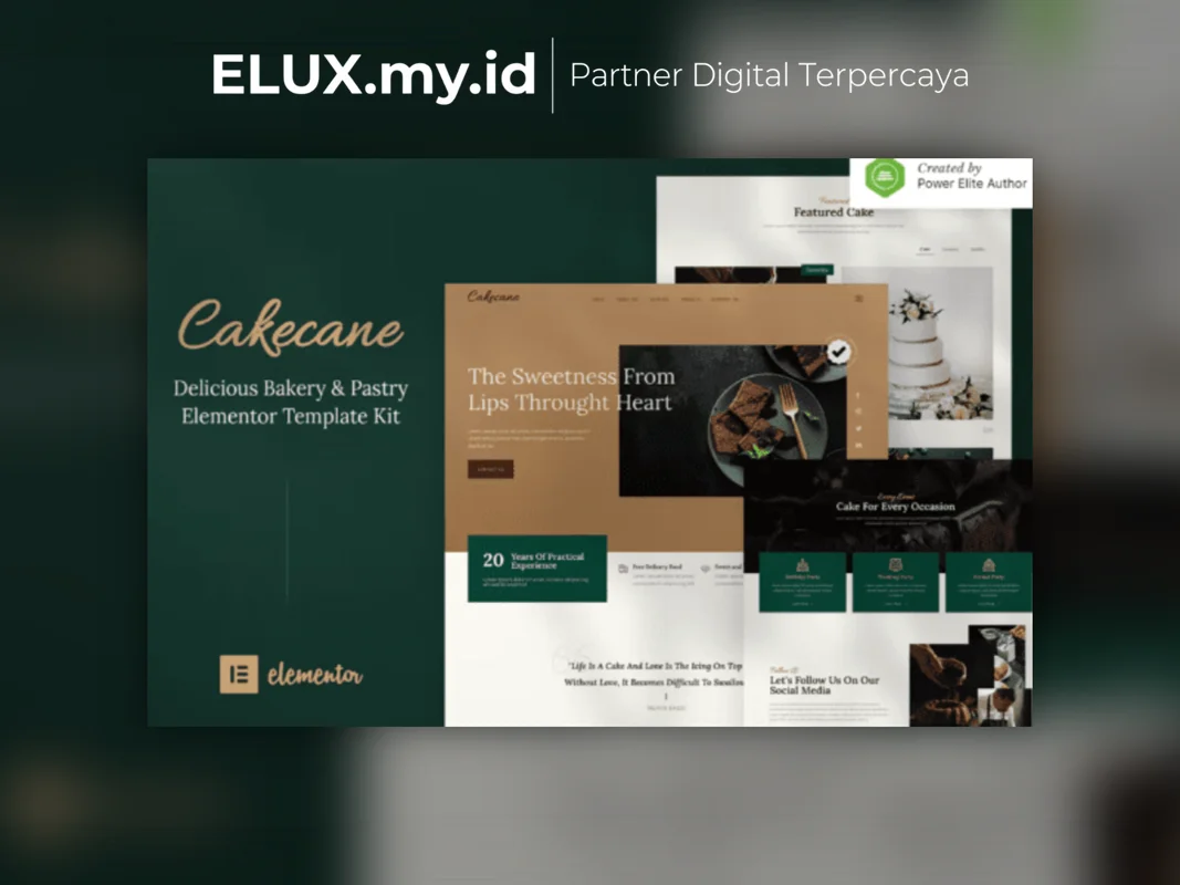 Marketplace Theme, Plugin & Template WordPress Premium Foto Asli Cakecane Cake Pastry Elementor Template Kit Lifetime Unlimited Domain