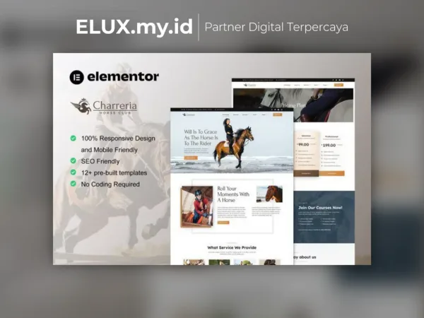 Lisensi Resmi Charreria Horse Riding Club Elementor Template Kit Lifetime