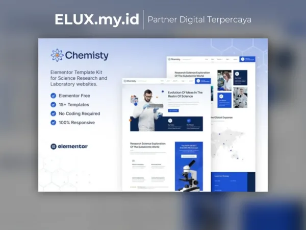 Tampilan Chemisty Science Research Laboratory Elementor Template Kit Lifetime