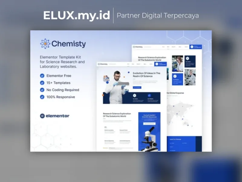 Tampilan Chemisty Science Research Laboratory Elementor Template Kit Lifetime