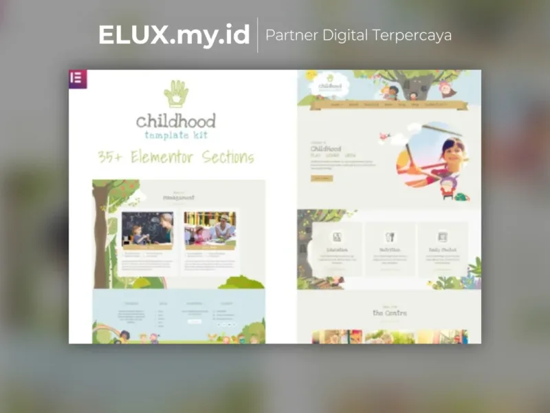 Tampilan Childhood Kids Child Care Center Elementor Template Kit Lifetime