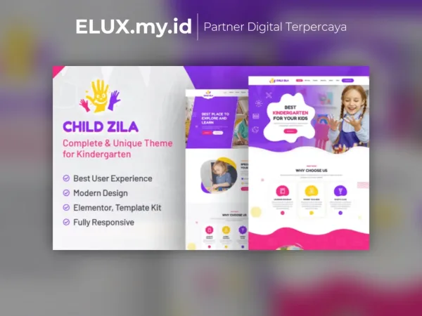 Lisensi Resmi Childzilla Kindergarten Childcare Elementor Template Kit Lifetime