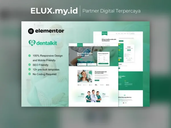 Detail Produk Dentalkit Dentist Medical Service Elementor Template Kit Lifetime