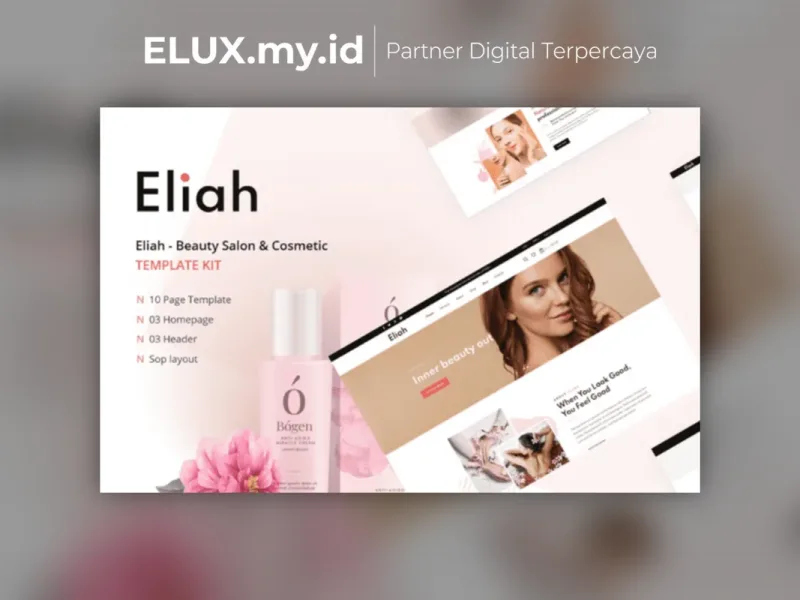 Tampilan Eliah Beauty Salon Cosmetic Elementor Template Kit Lifetime Unlimited