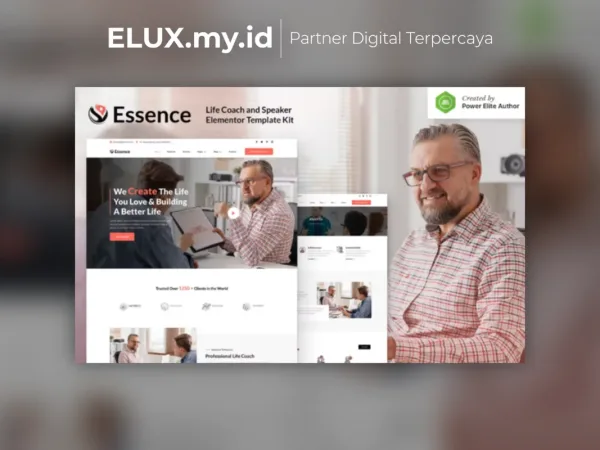 Marketplace Theme, Plugin & Template WordPress Premium Foto Asli Essence Life Coach Speaker Elementor Template Kit Lifetime Unlimited