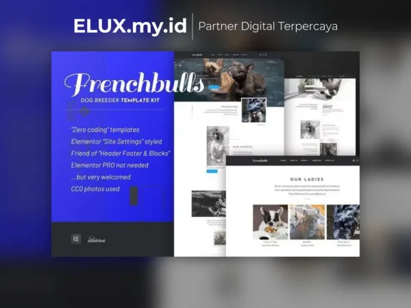 Tampilan Frenchbulls Dog Breeder Elementor Template Kit Lifetime Unlimited
