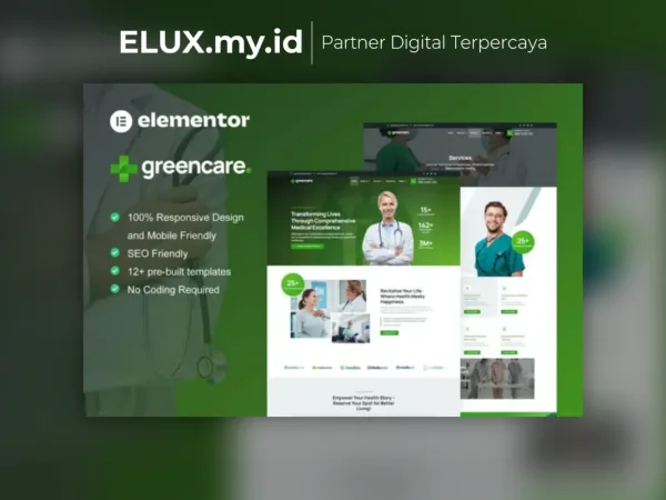 Tampilan Greencare Medical Services Elementor Pro Template Kit Lifetime