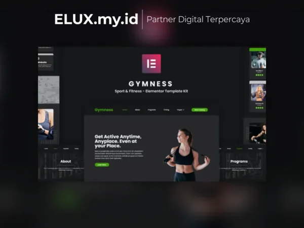 Tampilan Gymness Sport Fitness Elementor Template Kit Lifetime Unlimited Domain