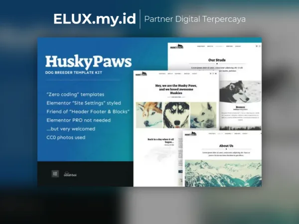 Foto Asli Huskypaws Dog Breeder Elementor Template Kit Lifetime Unlimited Domain