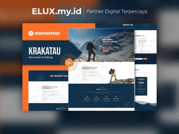 Tampilan Krakatau Mountain Hiking Elementor Template Kit Lifetime Unlimited