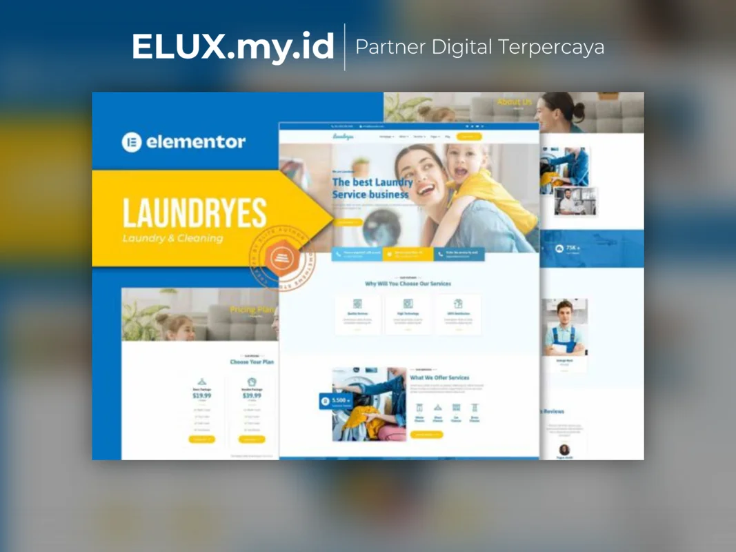 Marketplace Theme, Plugin & Template WordPress Premium Detail Produk Laundryes Laundry Cleaning Elementor Template Kit Lifetime