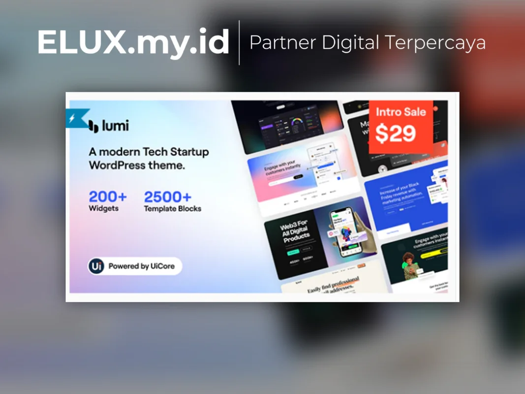 Marketplace Theme, Plugin & Template WordPress Premium Foto Asli Lumi Tech Startup WordPress Theme