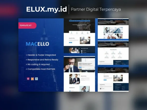 Tampilan Macello Business Consulting Accounting Elementor Template Kit Lifetime
