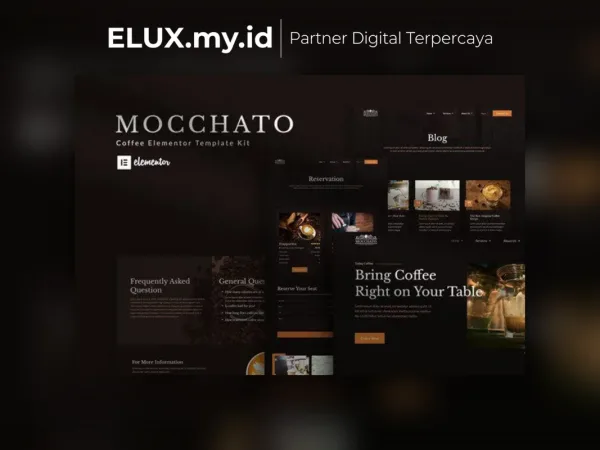 Tampilan Mocchato Coffee Shop Elementor Template Kit Lifetime Unlimited Domain