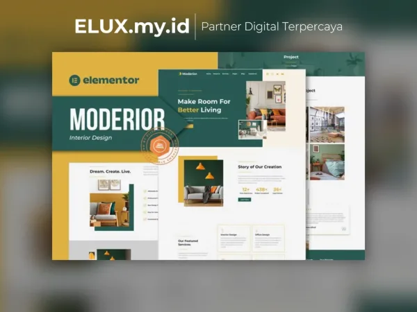 Jual Moderior Interior Design Elementor Template Kit Lifetime Unlimited Domain