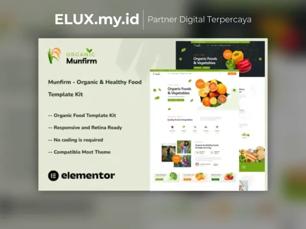 Jual Munfirm Organic Healthy Food Elementor Template Kit Lifetime Unlimited