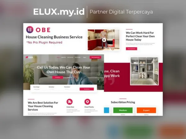 Lisensi Resmi Obe House Cleaning Business Elementor Template Kits Lifetime