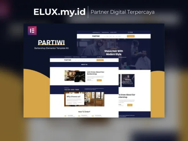 Detail Produk Partiwi Barbershop Elementor Template Kit Lifetime Unlimited