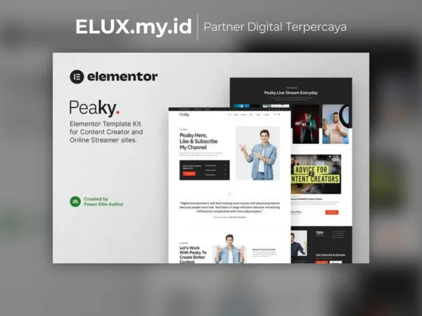 Jual Peaky Content Creator Online Streamer Elementor Template Kit Lifetime