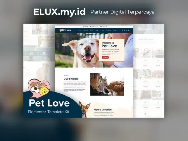 Detail Produk Pet Love Animal Shelter Elementor Template Kit Lifetime Unlimited