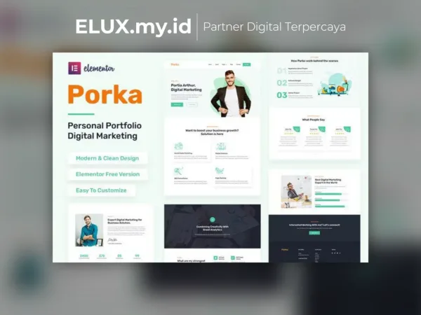 Tampilan Porka Digital Marketing Personal Portfolio Elementor Template Kit