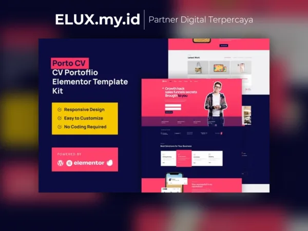 Tampilan Porto Cv Portfolio Personal Elementor Pro Template Kit Lifetime