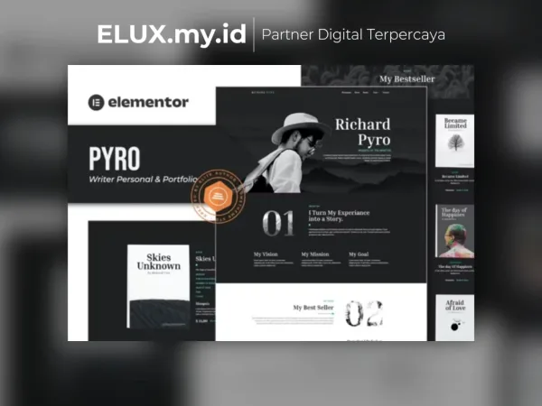 Foto Asli Pyro Writer Portfolio Elementor Template Kit Lifetime Unlimited Domain