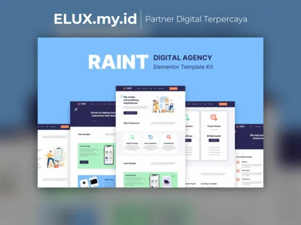 Tampilan Raint Digital Agency Elementor Template Kit Lifetime Unlimited Domain