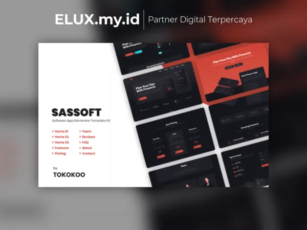 Tampilan Sassoft Mobile App Fintech Startup Elementor Template Kit Lifetime