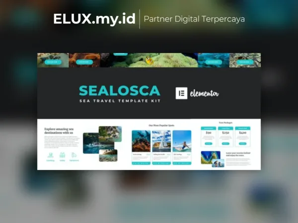 Tampilan Sealosca Sea Adventure Travel Template Kit Lifetime Unlimited Domain