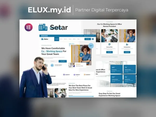 Tampilan Setar Coworking Space Startup Office Elementor Template Kit Lifetime