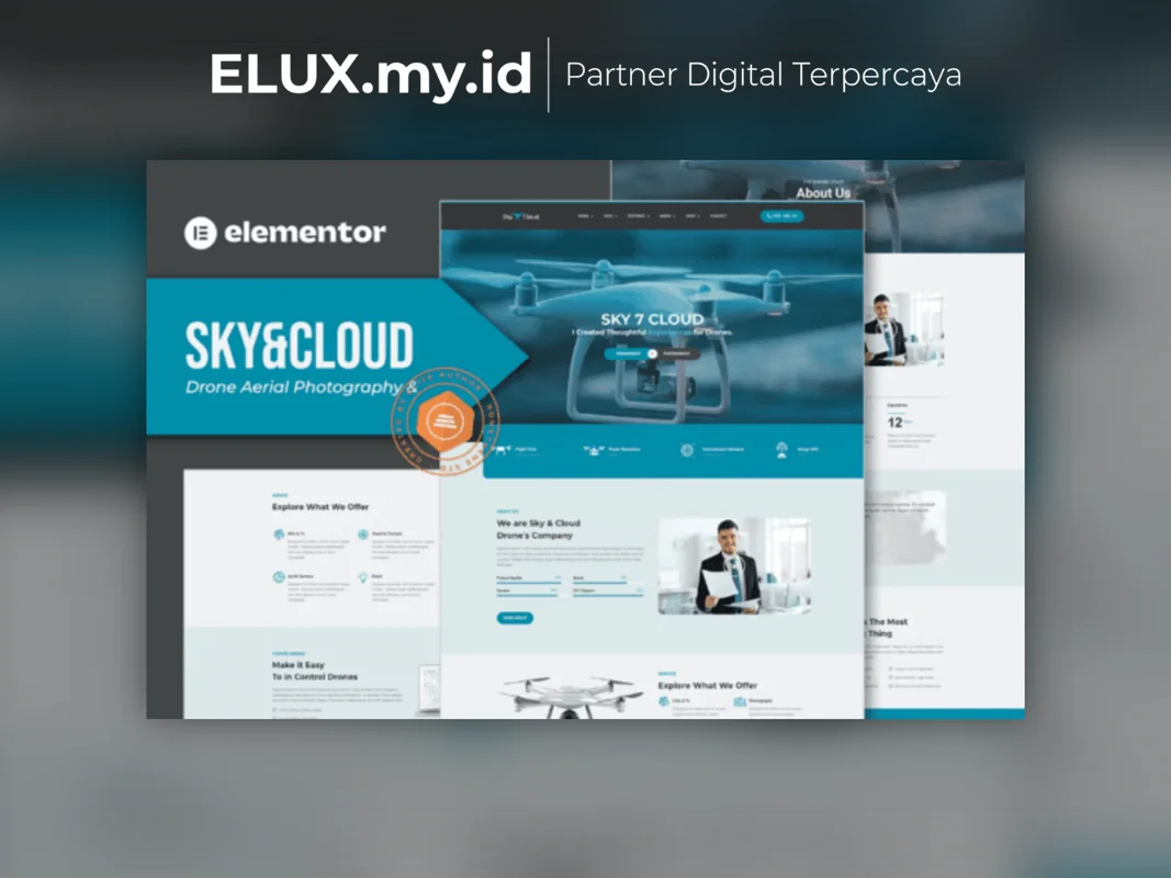 Marketplace Theme, Plugin & Template WordPress Premium Detail Produk Sky Cloud Drone Aerial Photography Videography Elementor Template
