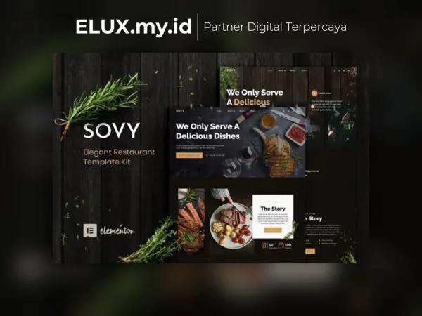Detail Produk Sovy Restaurant Elementor Template Kit Lifetime Unlimited Domain