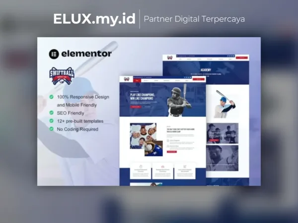 Tampilan Swiftball Baseball Team Sport Club Elementor Pro Template Kit Lifetime