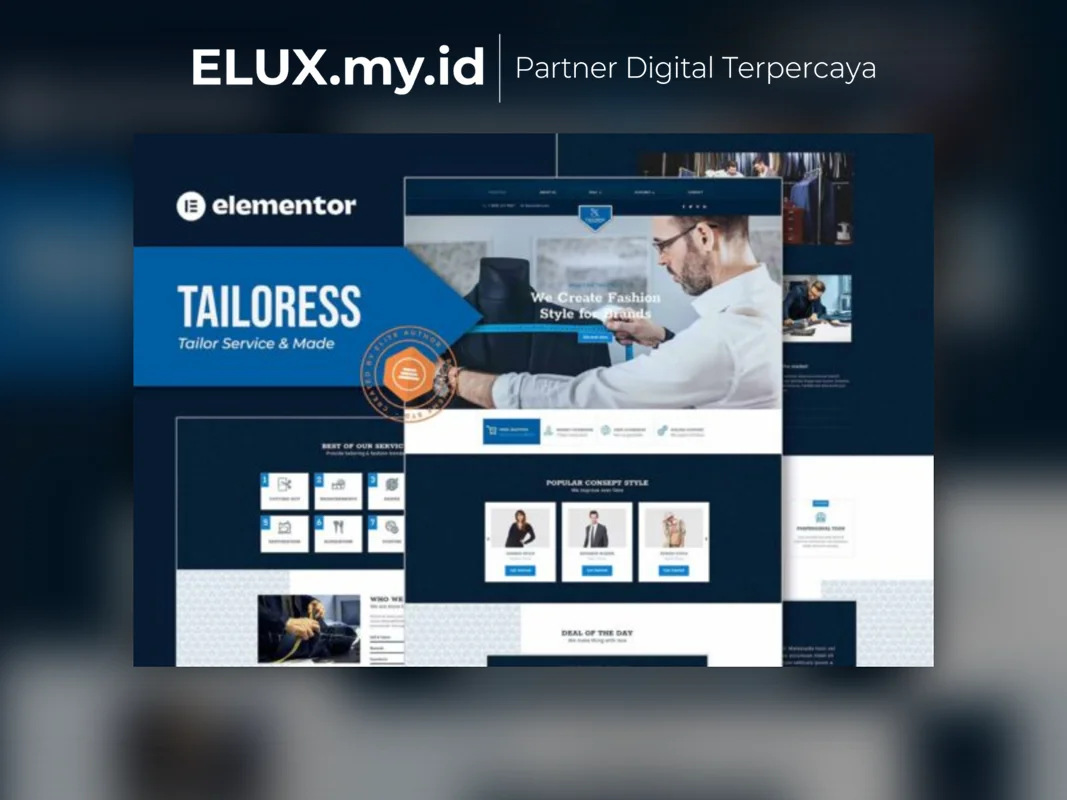 Marketplace Theme, Plugin & Template WordPress Premium Detail Produk Tailoress Tailor Service Made Elementor Template Kit Lifetime