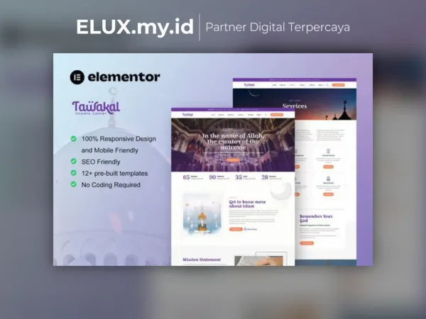 Tampilan Tawakal Mosque Islamic Center Elementor Template Kit Lifetime
