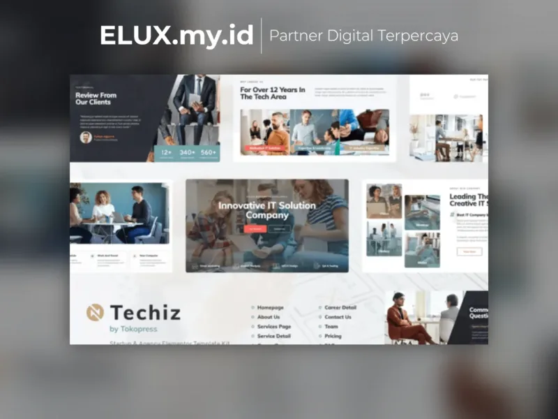 Tampilan Techiz It Solutions Services Company Elementor Template Kit Lifetime