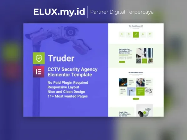 Tampilan Truder Cctv Security Service Elementor Template Kit Lifetime Unlimited