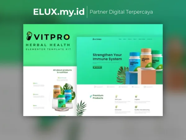 Tampilan Vitpro Herbal Health Elementor Template Kit Lifetime Unlimited Domain