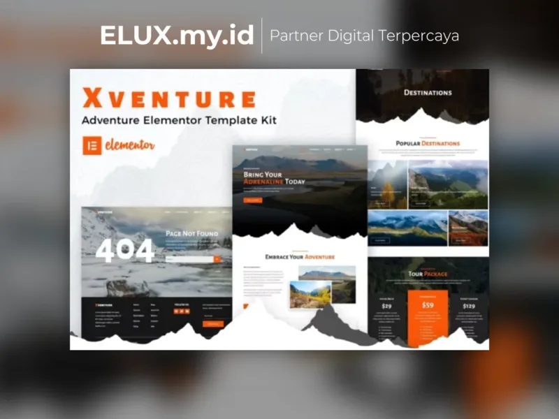 Xventure Travel Elementor Template Kit Lifetime Tampilan Xventure Travel Elementor Template Kit Lifetime Unlimited Domain
