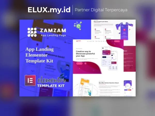 Lisensi Resmi Zamzam App Landing Elementor Template Kit Lifetime Unlimited