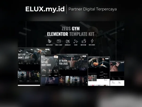 Tampilan Zeus Gym Fitness Elementor Template Kit Lifetime Unlimited Domain