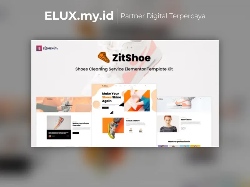 Tampilan Zitshoe Shoes Cleaning Service Elementor Template Kit Lifetime